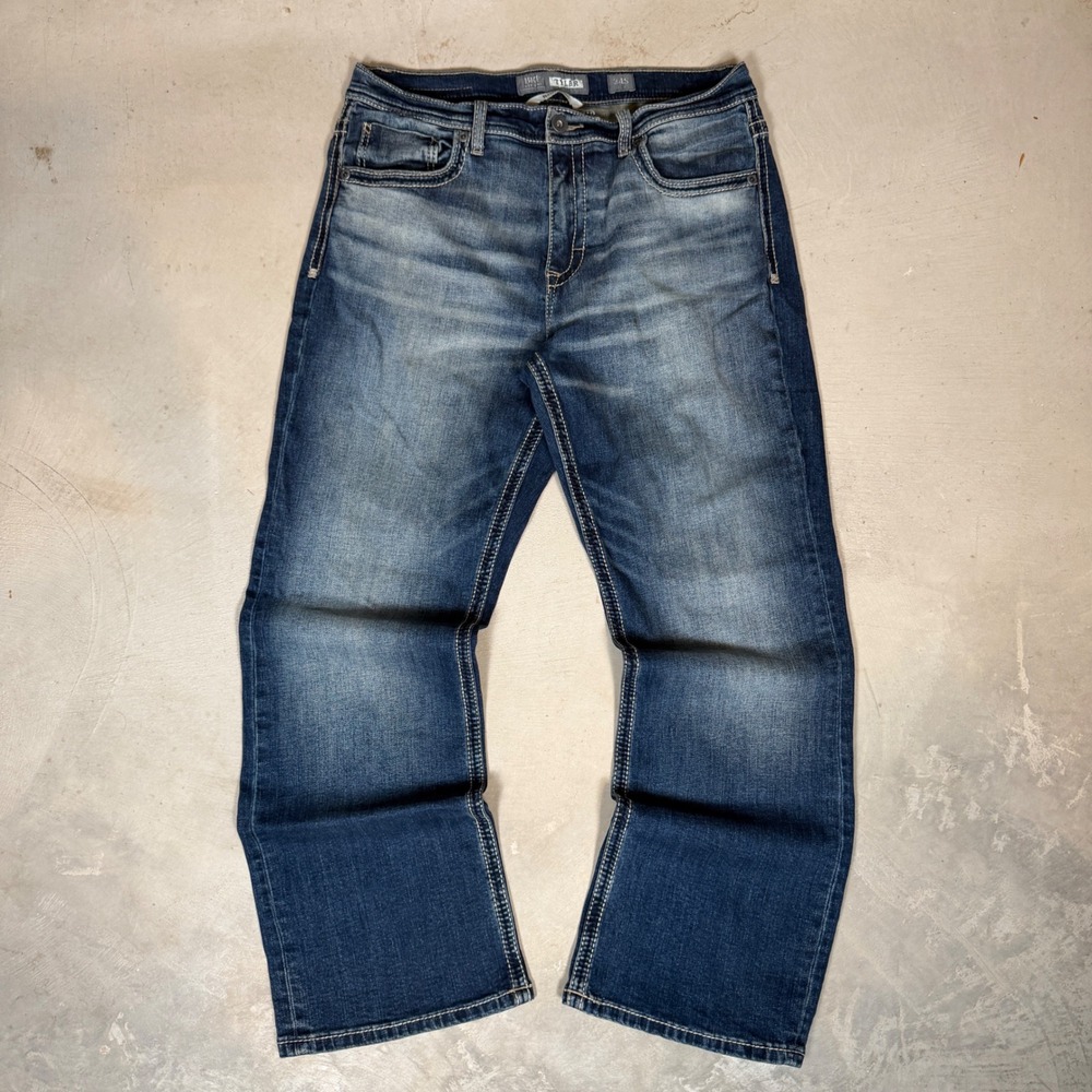 BKE Tyler Bootleg Jeans Mens 34S Medium Wash Stretch Denim Blue Pants